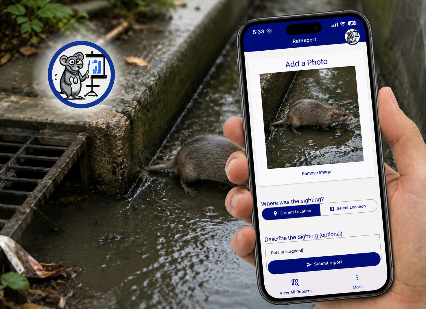 Rat Report app mockup